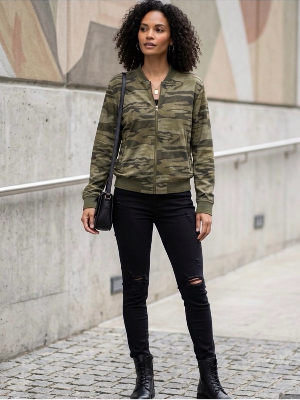 JW Olive Camo Bomber Jacket - Women